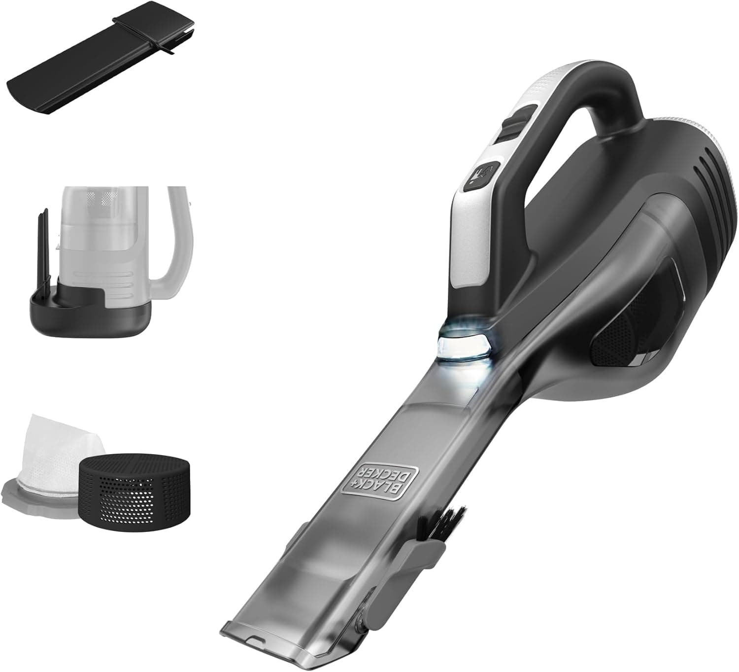 BLACK+DECKER Dustbuster Reveal Handheld Vacuum Cordless, Car Vacuum Portable Cordless, LED Light, Long Run Time, Rechargeable Lightweight Dust Buster, Includes Crevice Tool, Charging Base